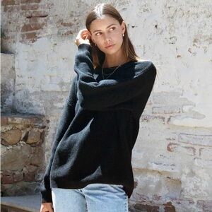 Classic Black Waffle Knit Pullover Sweater | Oversized